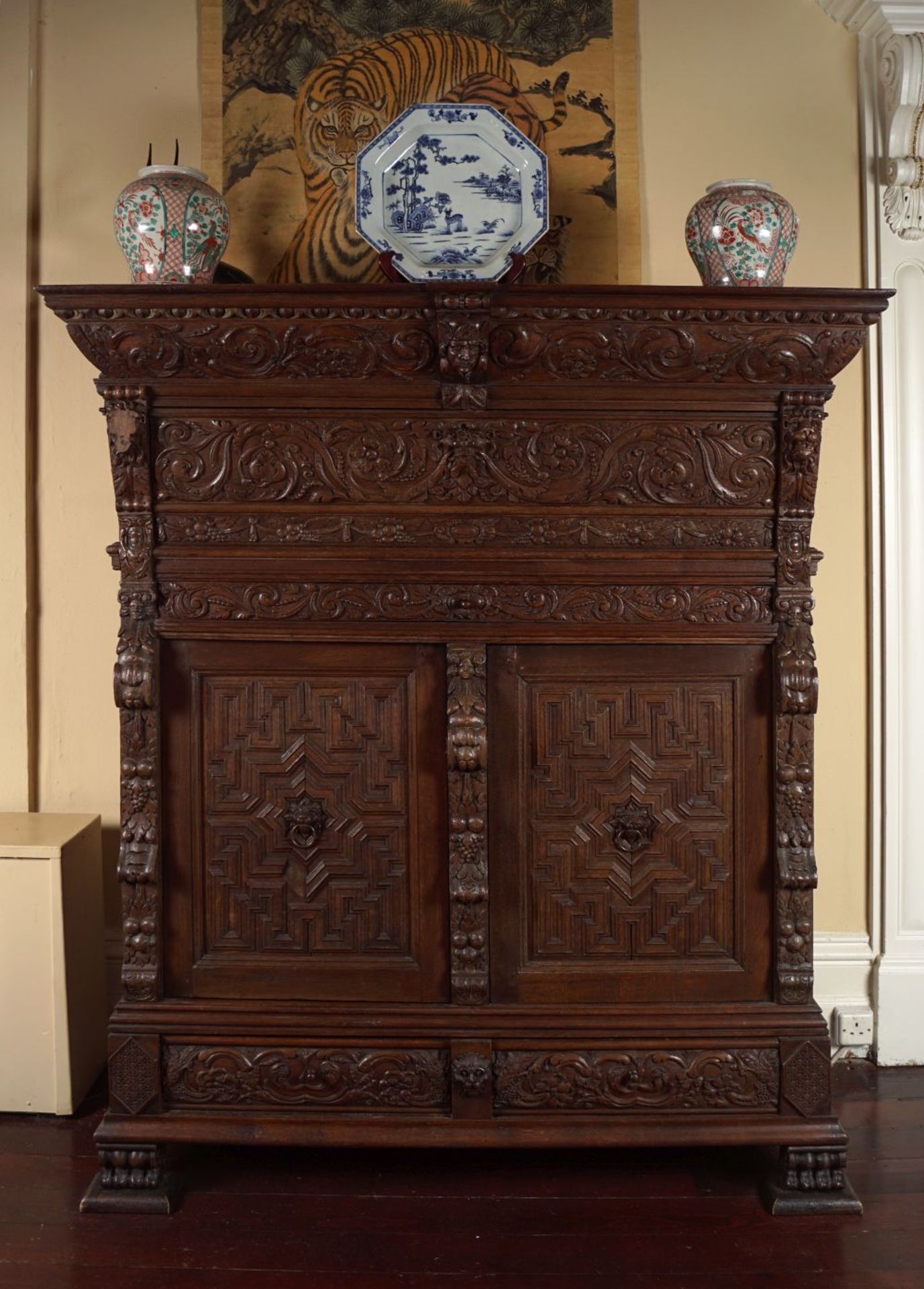 LARGE 19TH-CENTURY CARVED OAK CUPBOARD