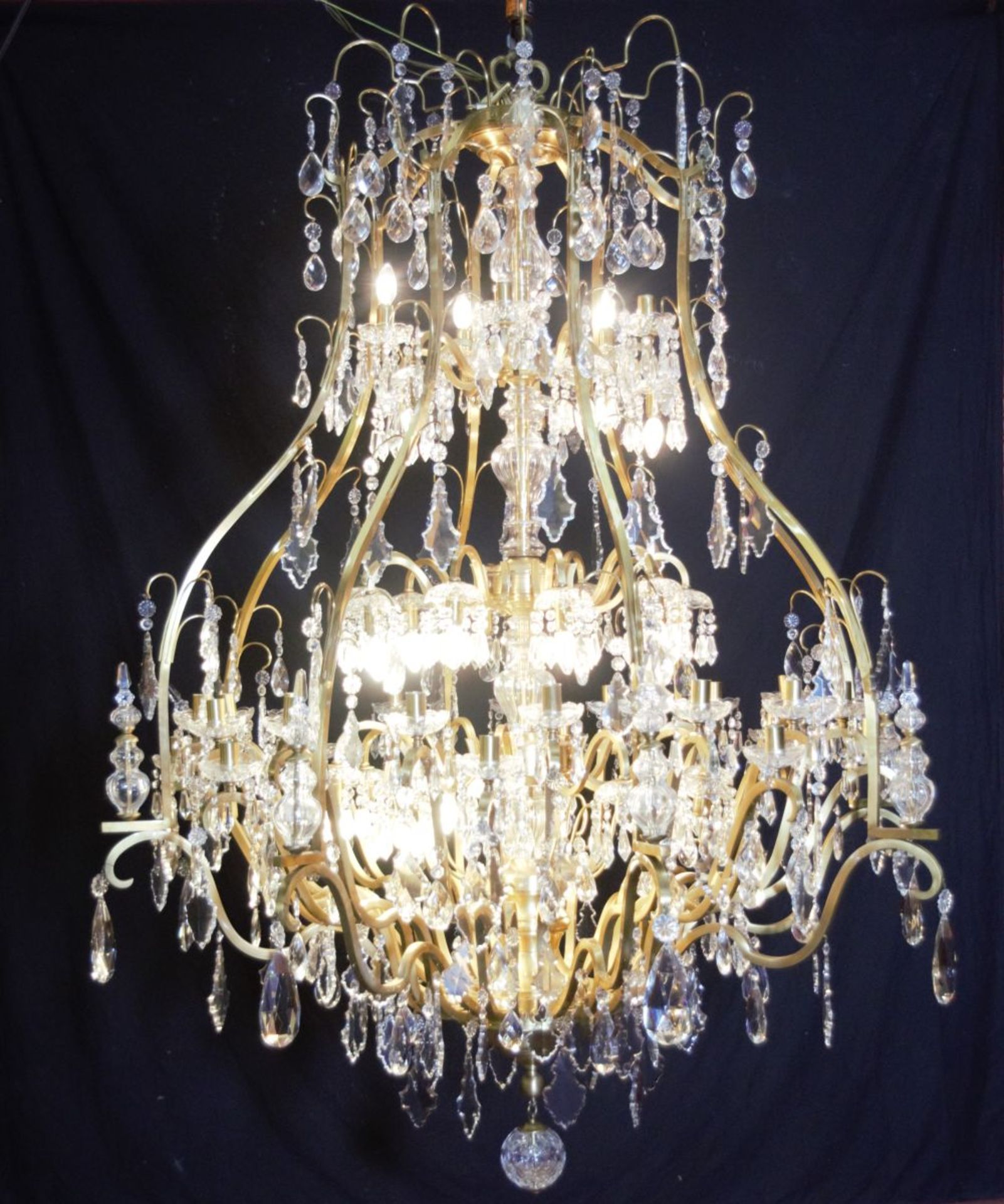 LARGE FRENCH BRASS & CRYSTAL CHANDELIER - Image 2 of 4