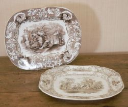 2 BROWN AND WHITE TURKEY PLATES