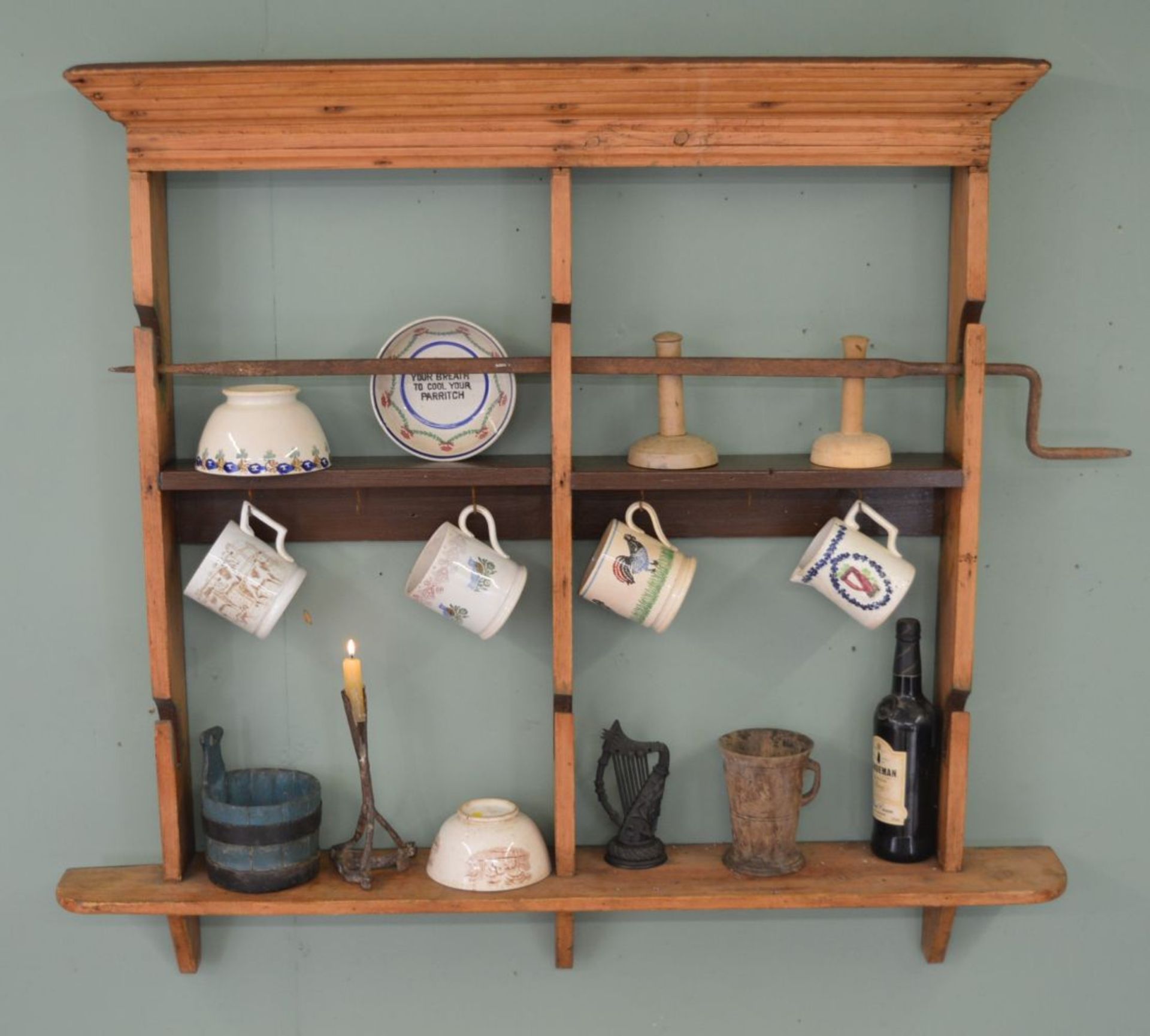 19TH-CENTURY PINE WALL-MOUNTED SPIT RACK