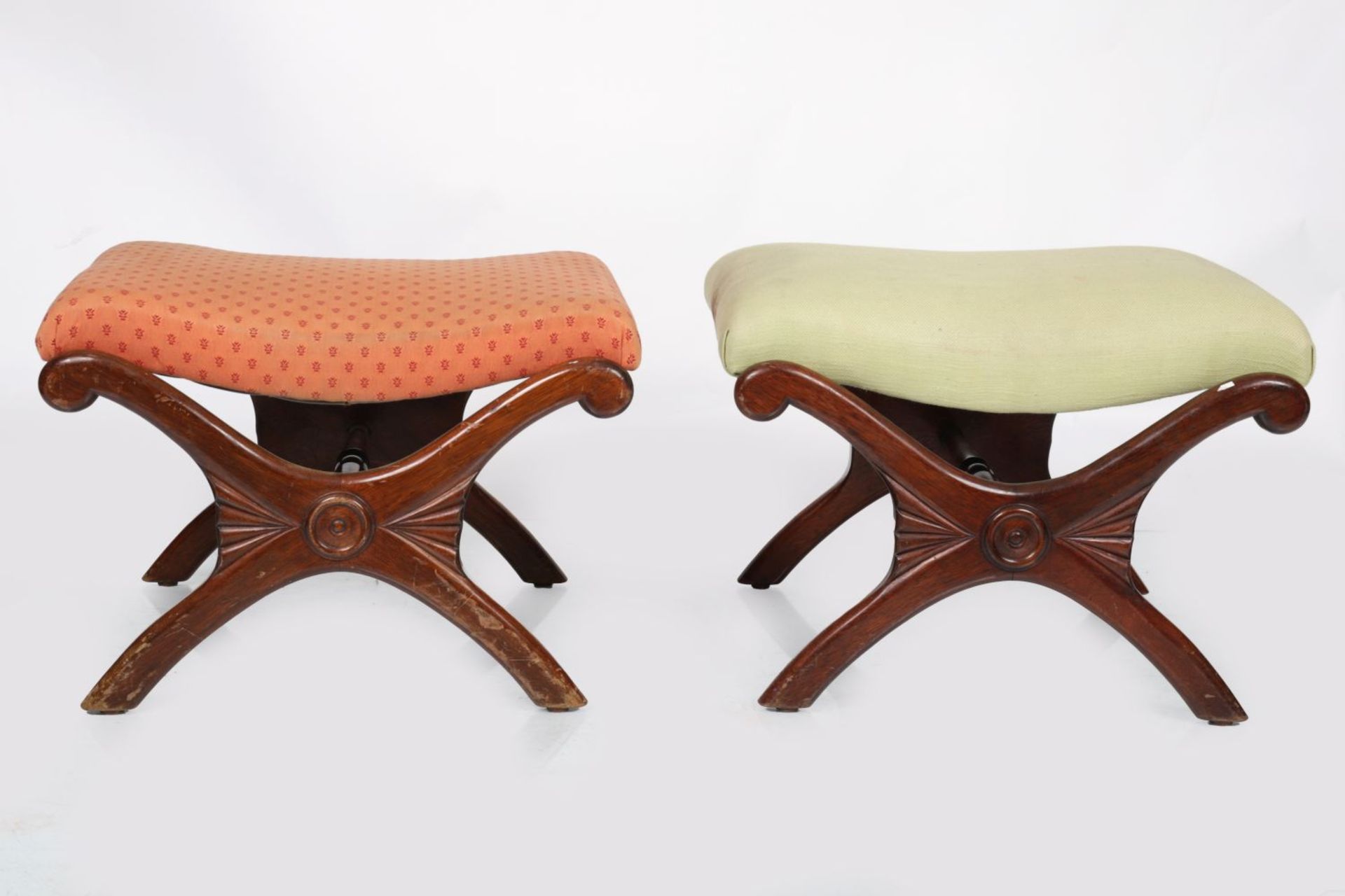 PAIR REGENCY STYLE MAHOGANY STOOLS