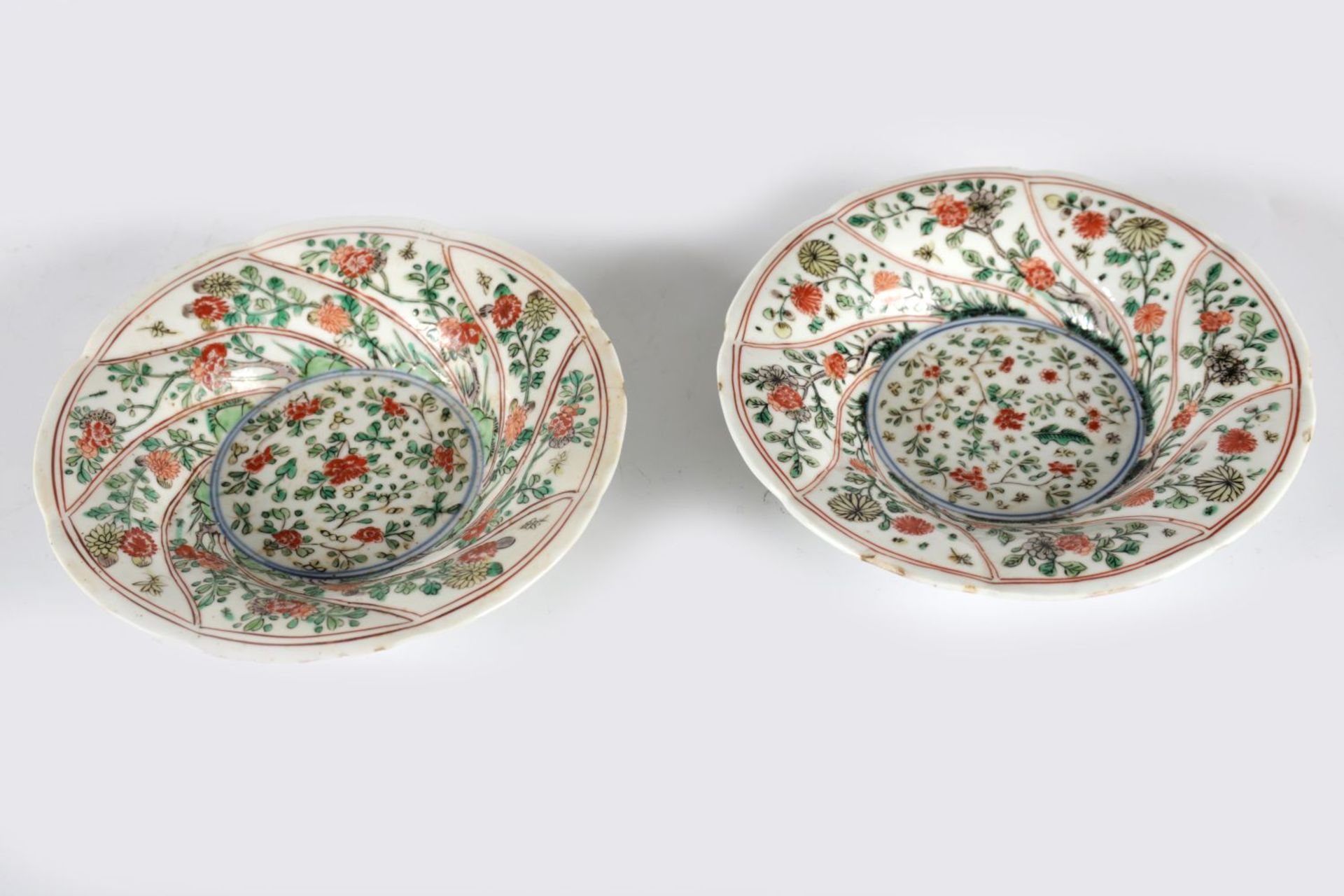 PAIR CHINESE QING FAMILLE VERT DEEP BOWLS