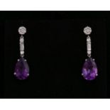 18K WHITE GOLD, AMETHYST & DIAMOND DROP EARRINGS