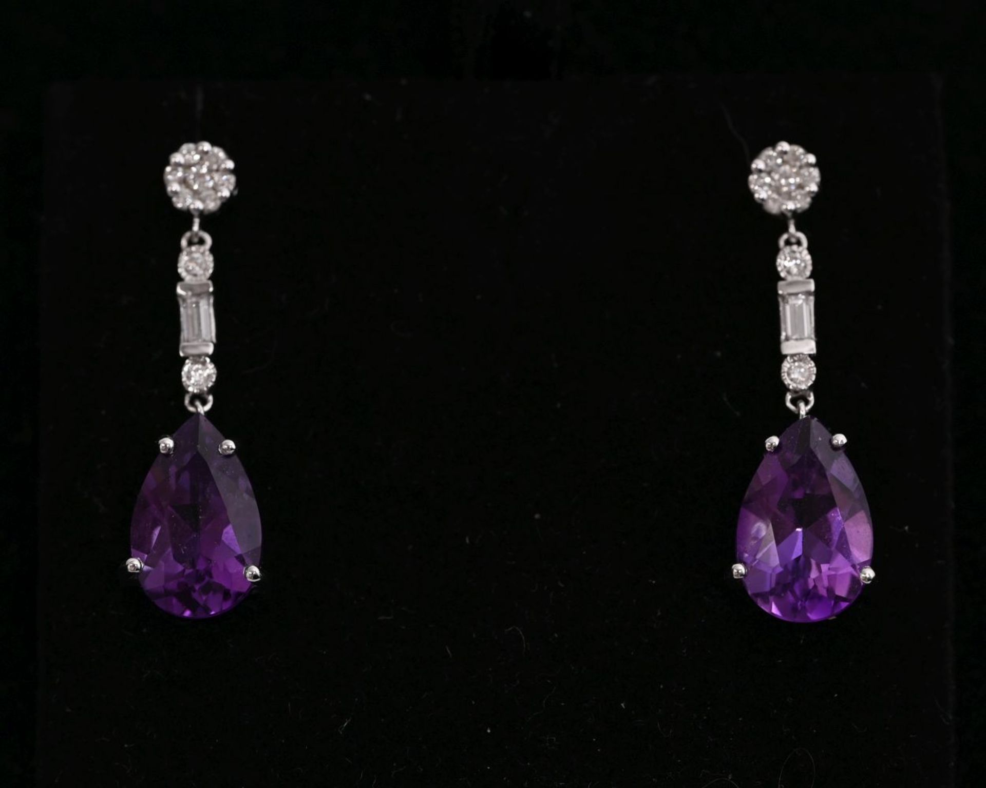 18K WHITE GOLD, AMETHYST & DIAMOND DROP EARRINGS