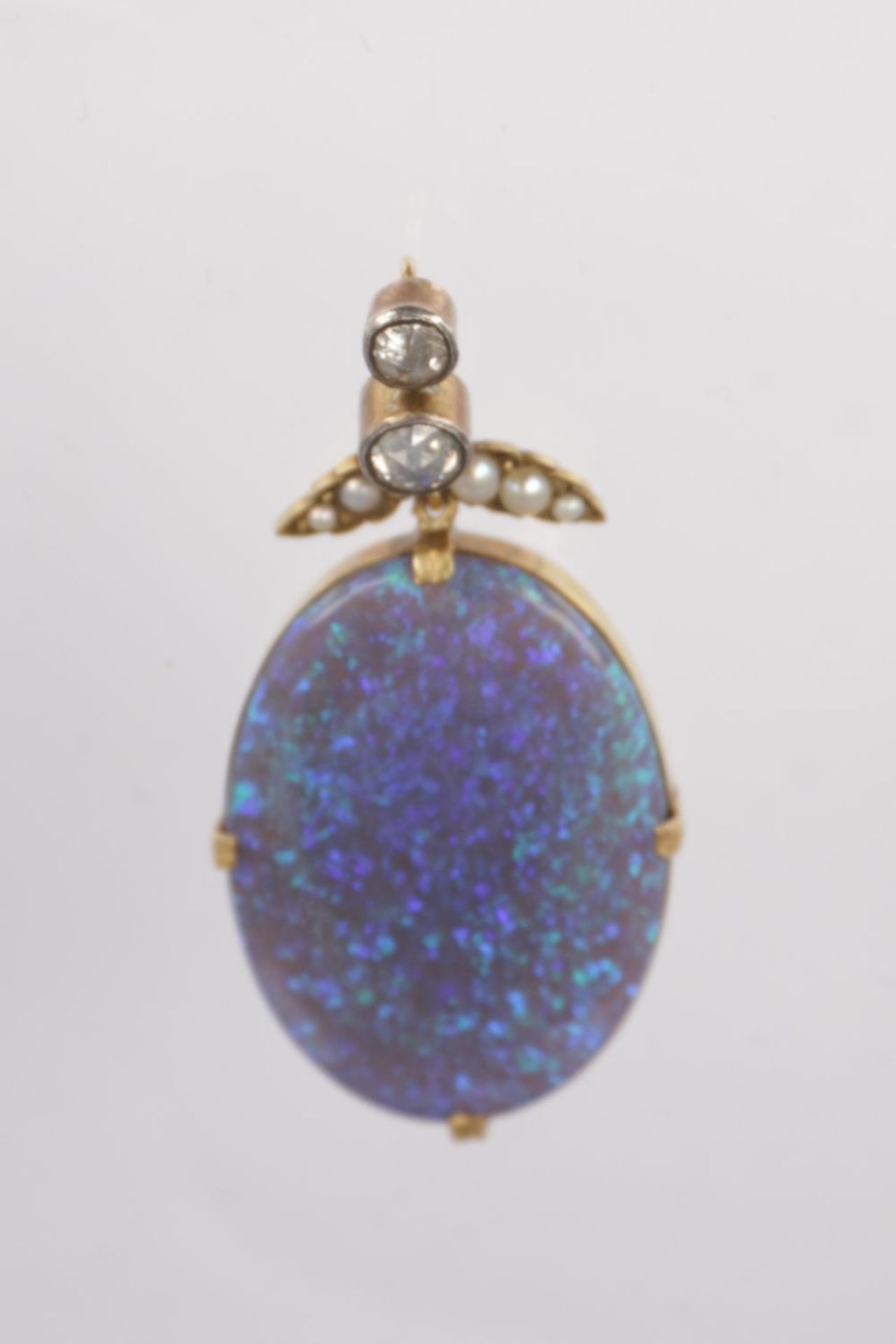 ANTIQUE GOLD, BLACK OPAL, DIAMOND & PEARL PENDANT - Bild 4 aus 4