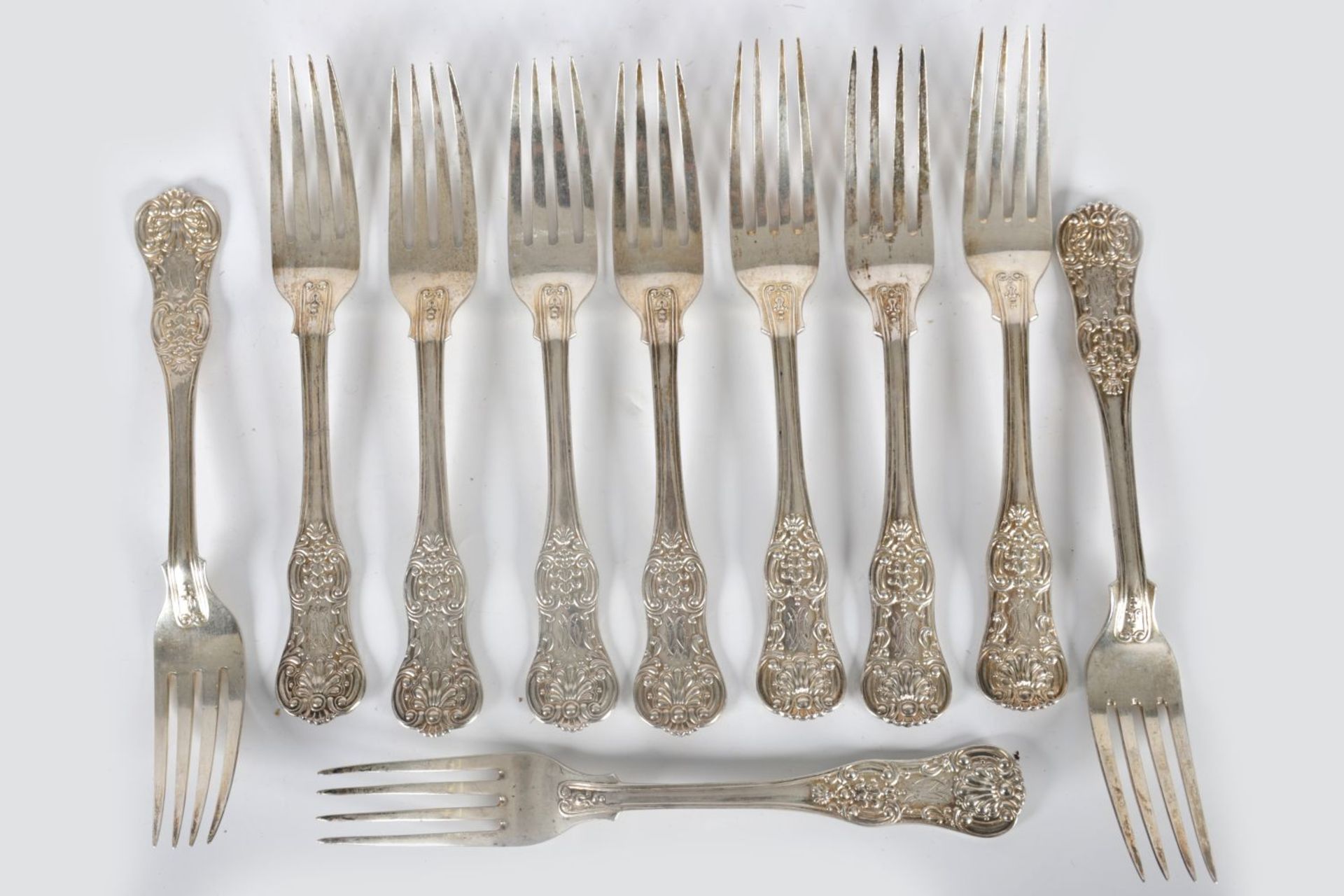 SET OF 10 SILVER FORKS