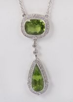 18K WHITE GOLD, PERIDOT & DIAMOND PENDANT