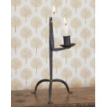 19TH-CENTURY FORGED IRON TABLE RUSHLIGHT