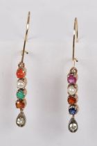 PAIR GEMSTONE GOLD DROP EARRINGS