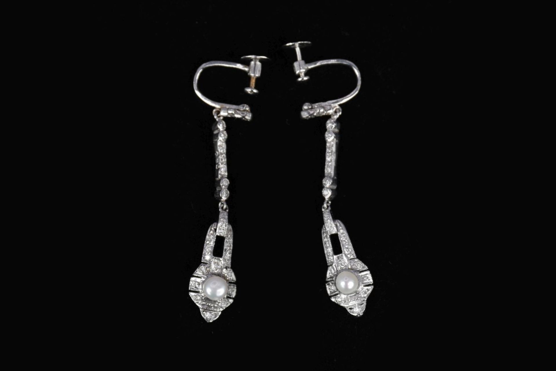 PAIR WHITE GOLD, DIAMOND & PEARL EARRINGS - Image 2 of 4