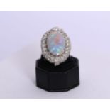 18K WHITE GOLD, OPAL & DIAMOND RING