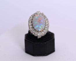 18K WHITE GOLD, OPAL & DIAMOND RING