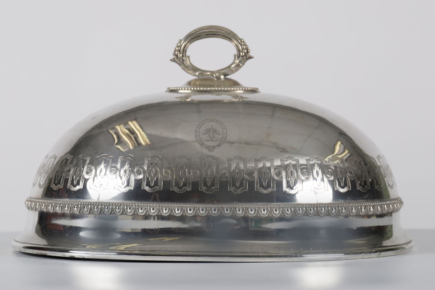 GEORGE III CRESTED SHEFFIELD-PLATED MEAT COVER