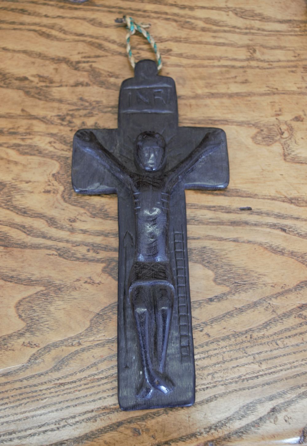 18TH-CENTURY CARVED BOG OAK PENAL CROSS