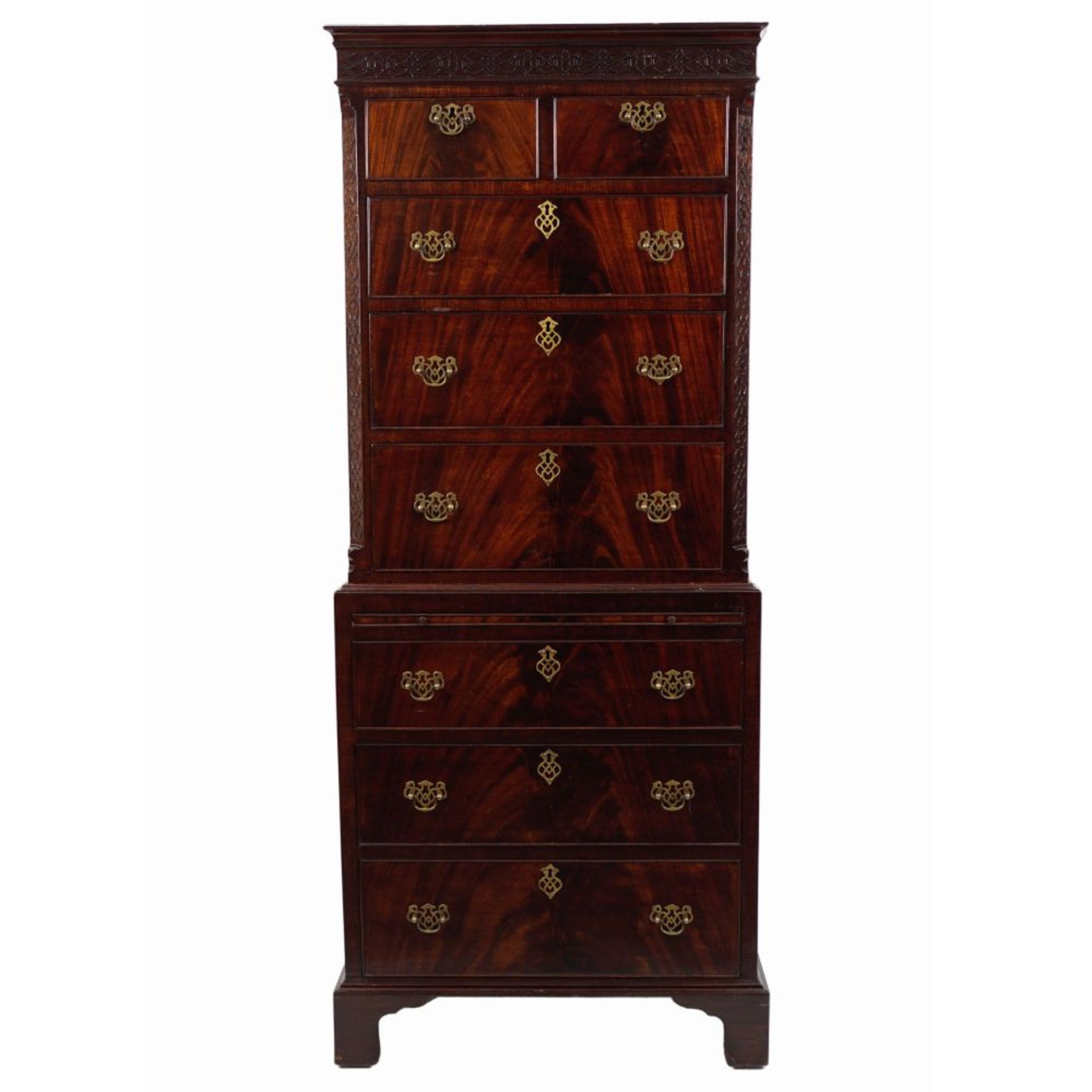 EDWARDIAN MAHOGANY CHIPPENDALE CHEST-ON-CHEST