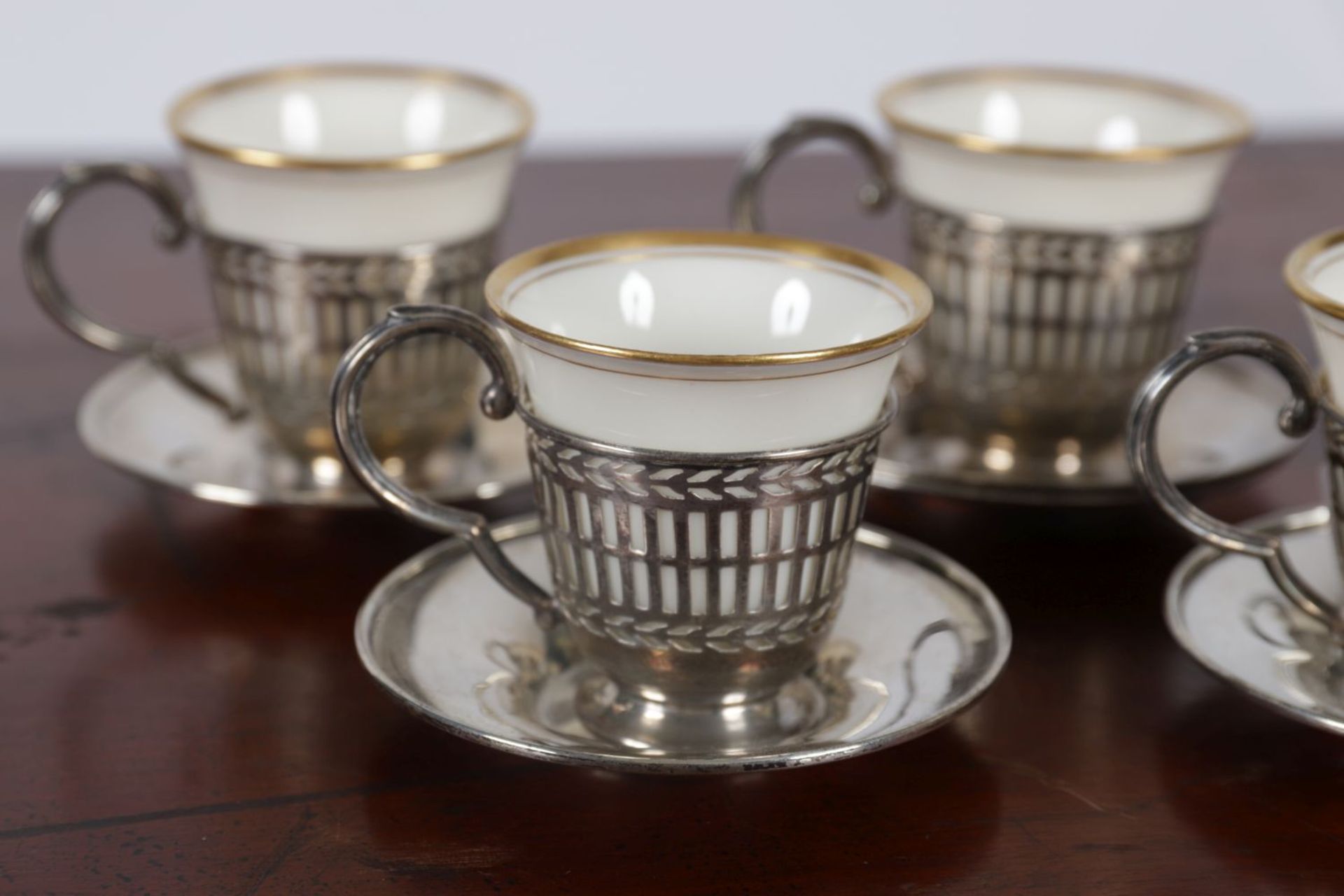 SET 6 STERLING SILVER & PORCELAIN COFFEE CUPS - Image 2 of 3