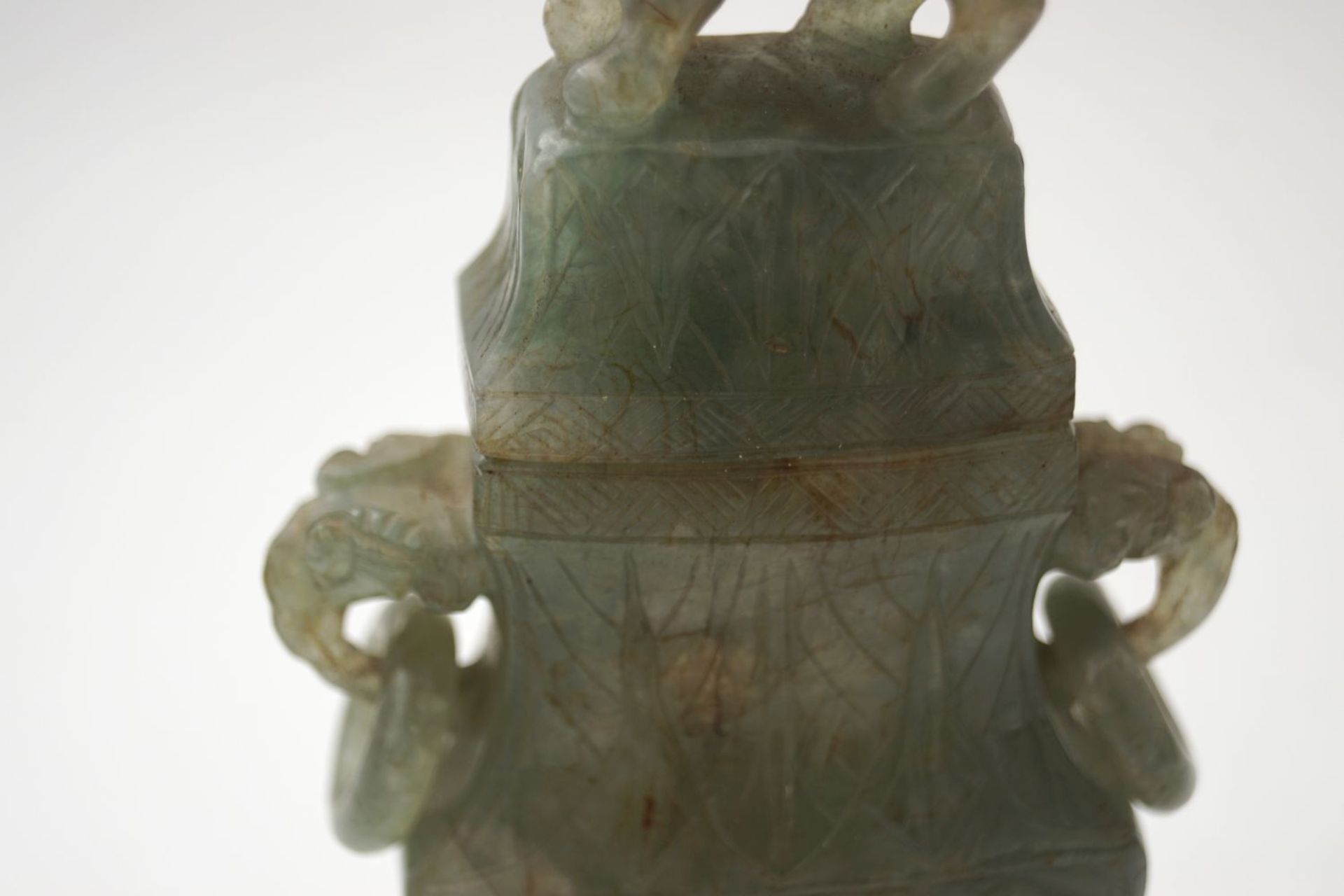 CHINESE QING GREEN JADE URN AND COVER - Image 3 of 4