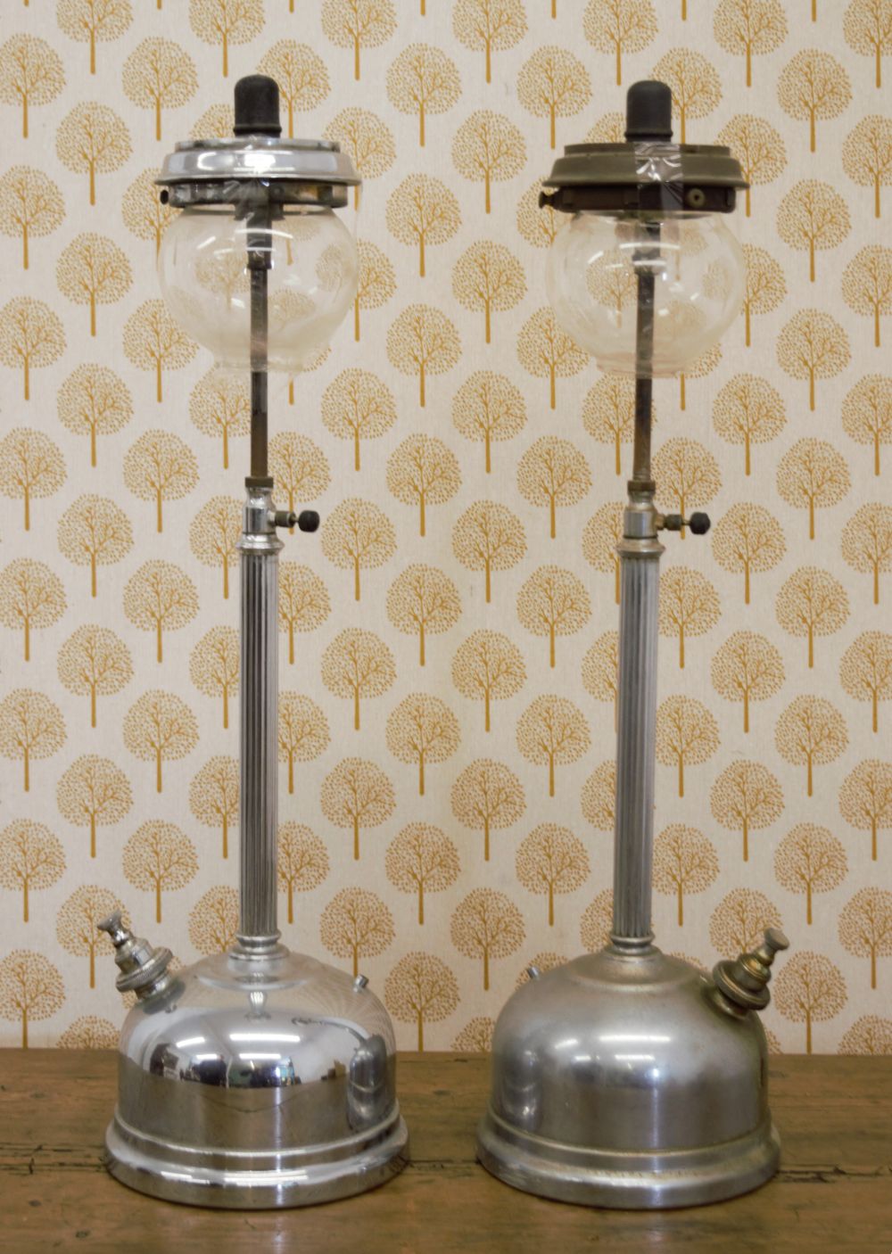 PAIR POLISHED CHROME TALL TILLY LAMPS