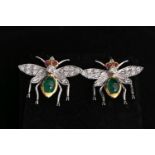 18K DRAGONFLY EMERALD, RUBY & DIAMOND EARRINGS