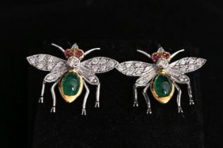 18K DRAGONFLY EMERALD, RUBY & DIAMOND EARRINGS