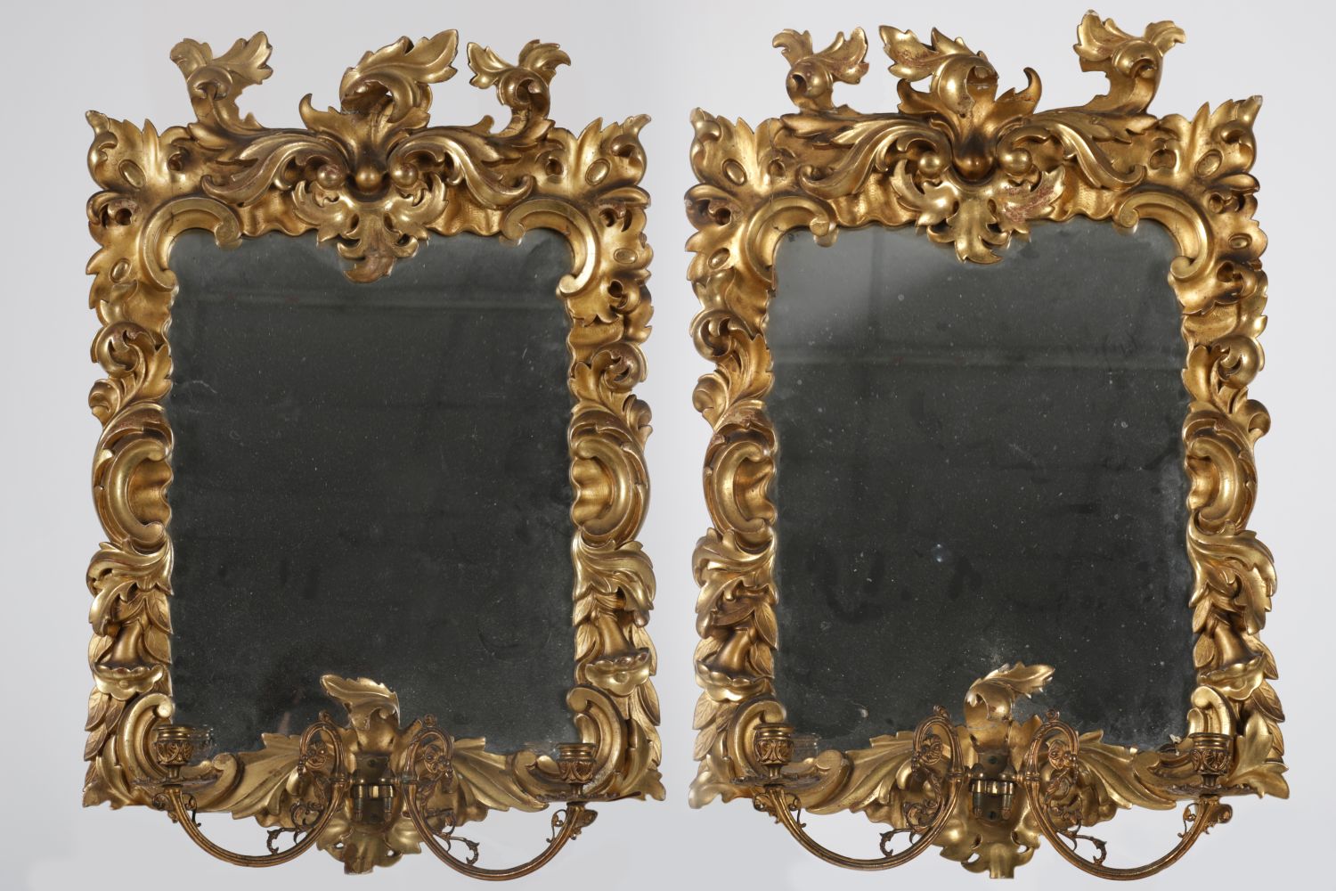 PR 19TH-CENTURY CARVED FLORENTINE SCONCE MIRRORS