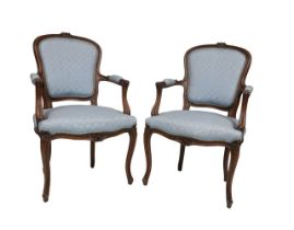 PAIR LOUIS XV STYLE BEECH FAUTEUILS