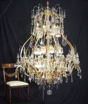 LARGE FRENCH BRASS & CRYSTAL CHANDELIER