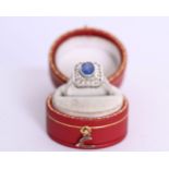 14K WHITE GOLD SAPPHIRE & DIAMOND RING