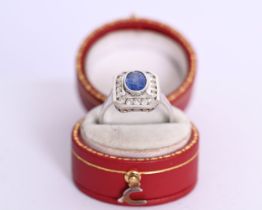 14K WHITE GOLD SAPPHIRE & DIAMOND RING