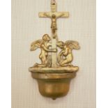 19TH-CENTURY BRASS HOLY WATER FONT