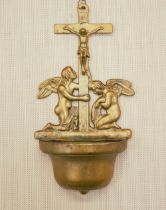 19TH-CENTURY BRASS HOLY WATER FONT