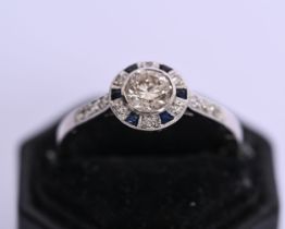 18K WHITE GOLD ART DECO SAPPHIRE & DIAMOND RING