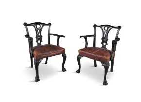 PAIR DUBLIN CHIPPENDALE ELBOW CHAIRS