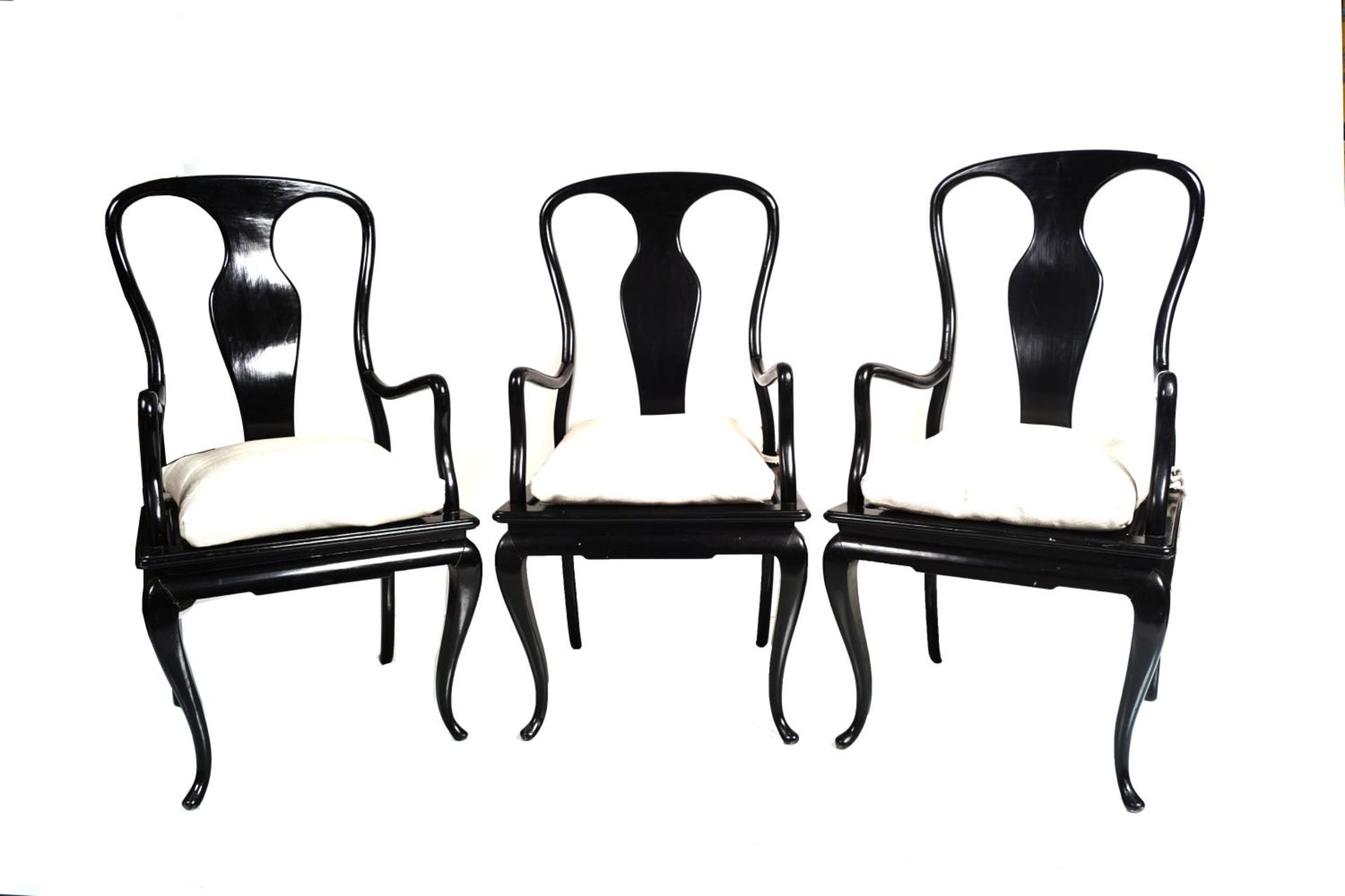 6 CHINESE EXPORT EBONISED HARDWOOD CHAIRS