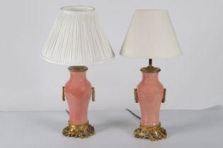 PAIR PORCELAIN & ORMOLU TABLE LAMPS