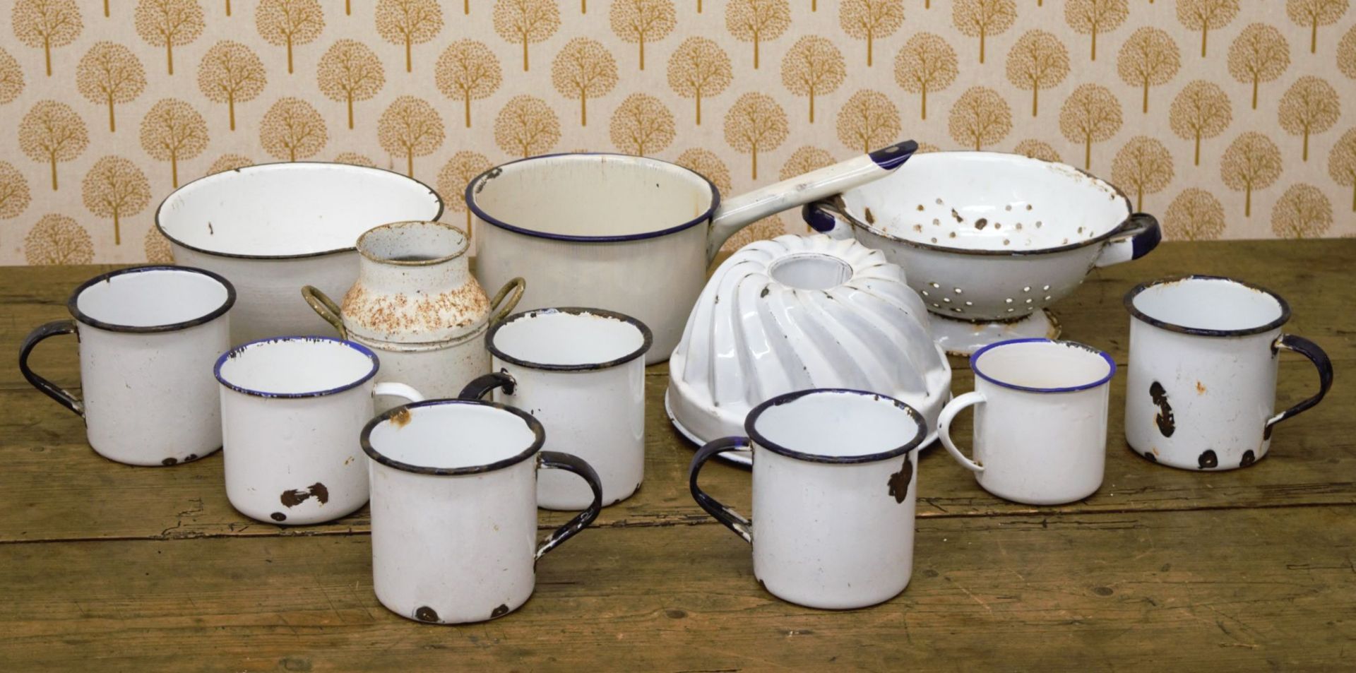 COLLECTION OF 19TH-CENTURY ENAMEL KITCHEN ITEMS