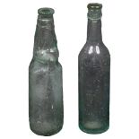 2 GREEN GLASS BOTTLES