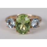 9K GOLD PERIDOT & AQUAMARINE RING