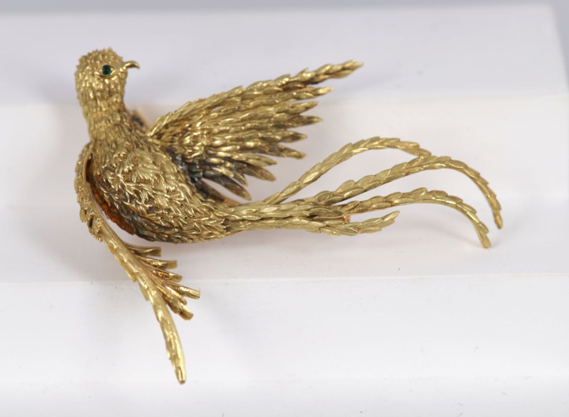 18K GOLD BIRD OF PARADIASE BROOCH