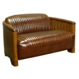 ART DECO STYLE MAHOGANY & HIDE UPHOLSTERED SETTEE