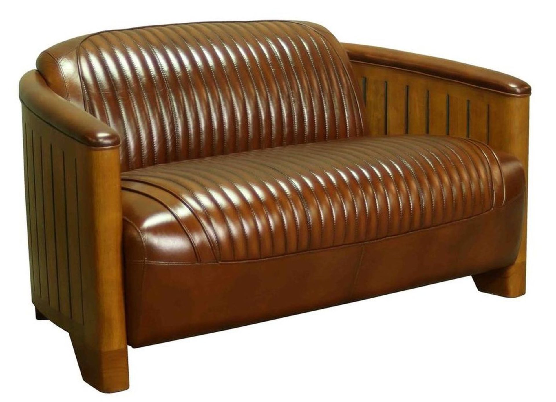 ART DECO STYLE MAHOGANY & HIDE UPHOLSTERED SETTEE