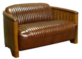 ART DECO STYLE MAHOGANY & HIDE UPHOLSTERED SETTEE