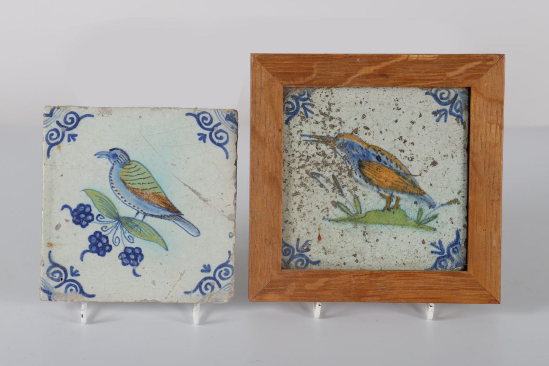 2 17TH-CENTURY DUTCH POLYCHROME TILES