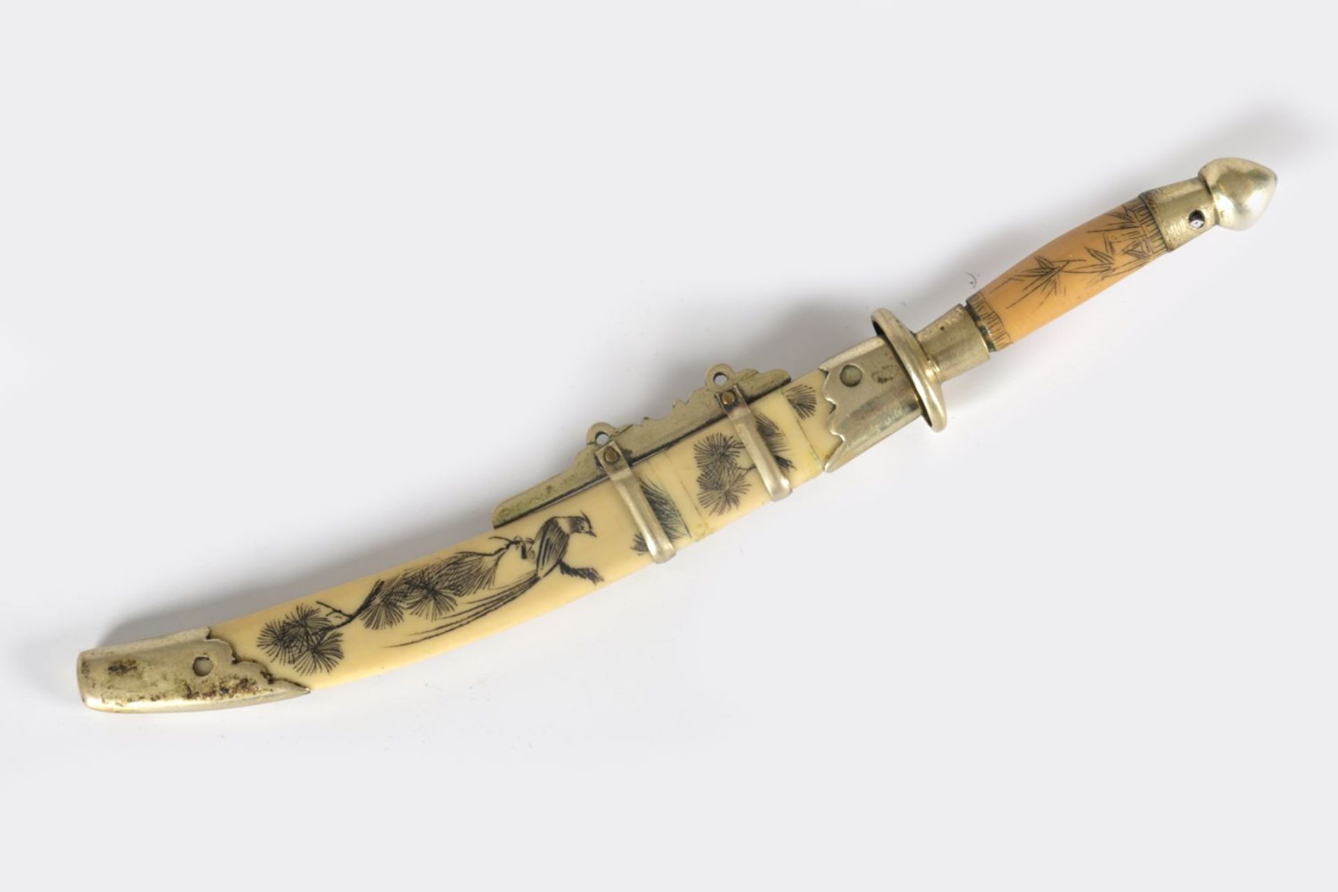 JAPANESE SCRIMSHAW BONE PAPER KNIFE