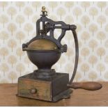 19TH-CENTURY BRASS & IRON TABLE TOP COFFEE GRINDER