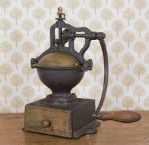 19TH-CENTURY BRASS & IRON TABLE TOP COFFEE GRINDER