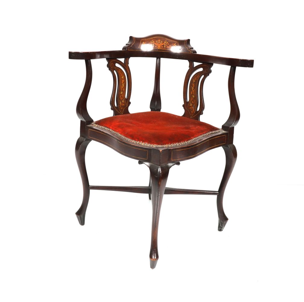 EDWARDIAN MAHOGANY & MARQUETRY CORNER CHAIR