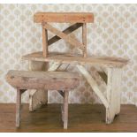 GROUP OF 3 PINE KITCHEN STOOLS
