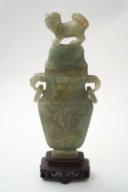 CHINESE QING GREEN JADE URN AND COVER