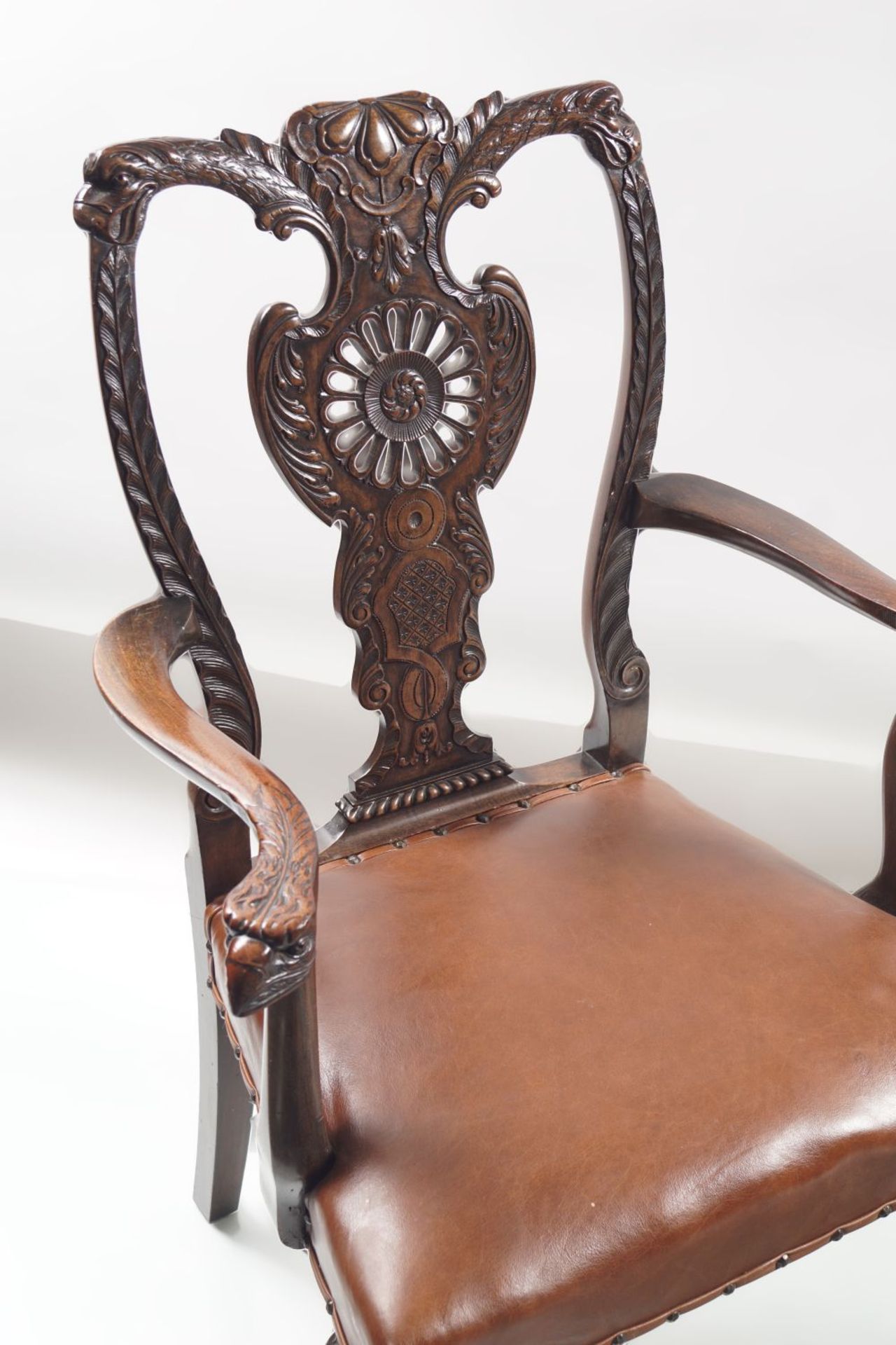 PAIR DUBLIN CARVED MAHOGANY ELBOW CHAIRS - Image 2 of 3